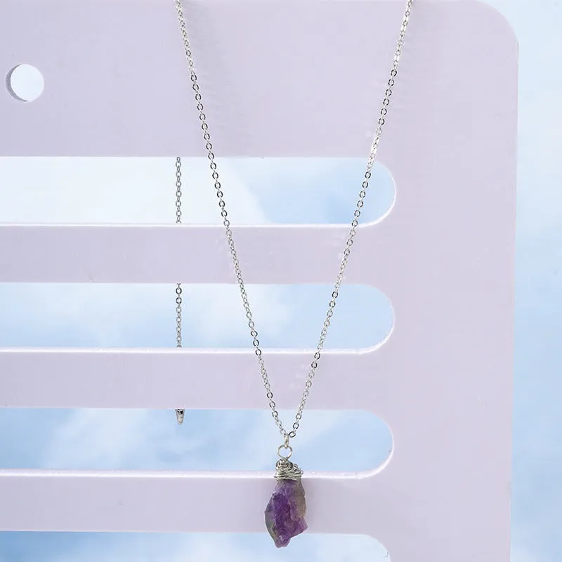 Wholesale Amethyst Stone Pendant Necklace with Unique Metal Chain Design