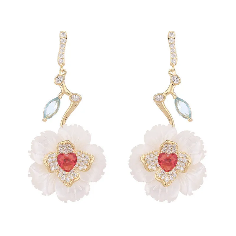 Willma White Jade Flower Earrings