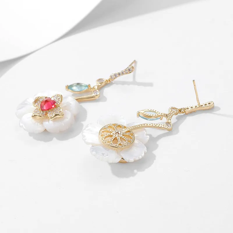 Willma White Jade Flower Earrings