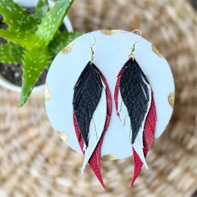 Wings of an Angel - Black   White   Red- Leather Earrings