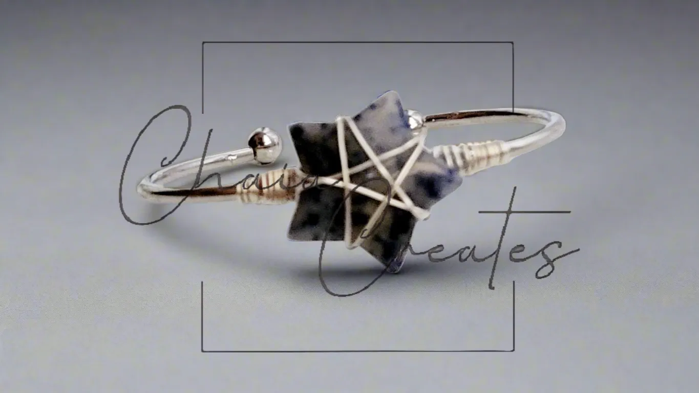 Wire Wrapped Sodalite Stone Star Silver Bangle Bracelet