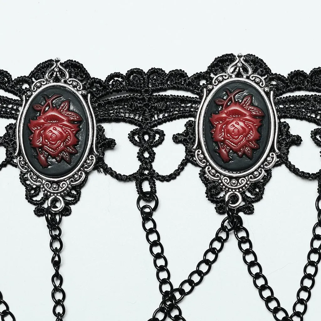 Women's Gothic Knife Rose Embroidered Choker