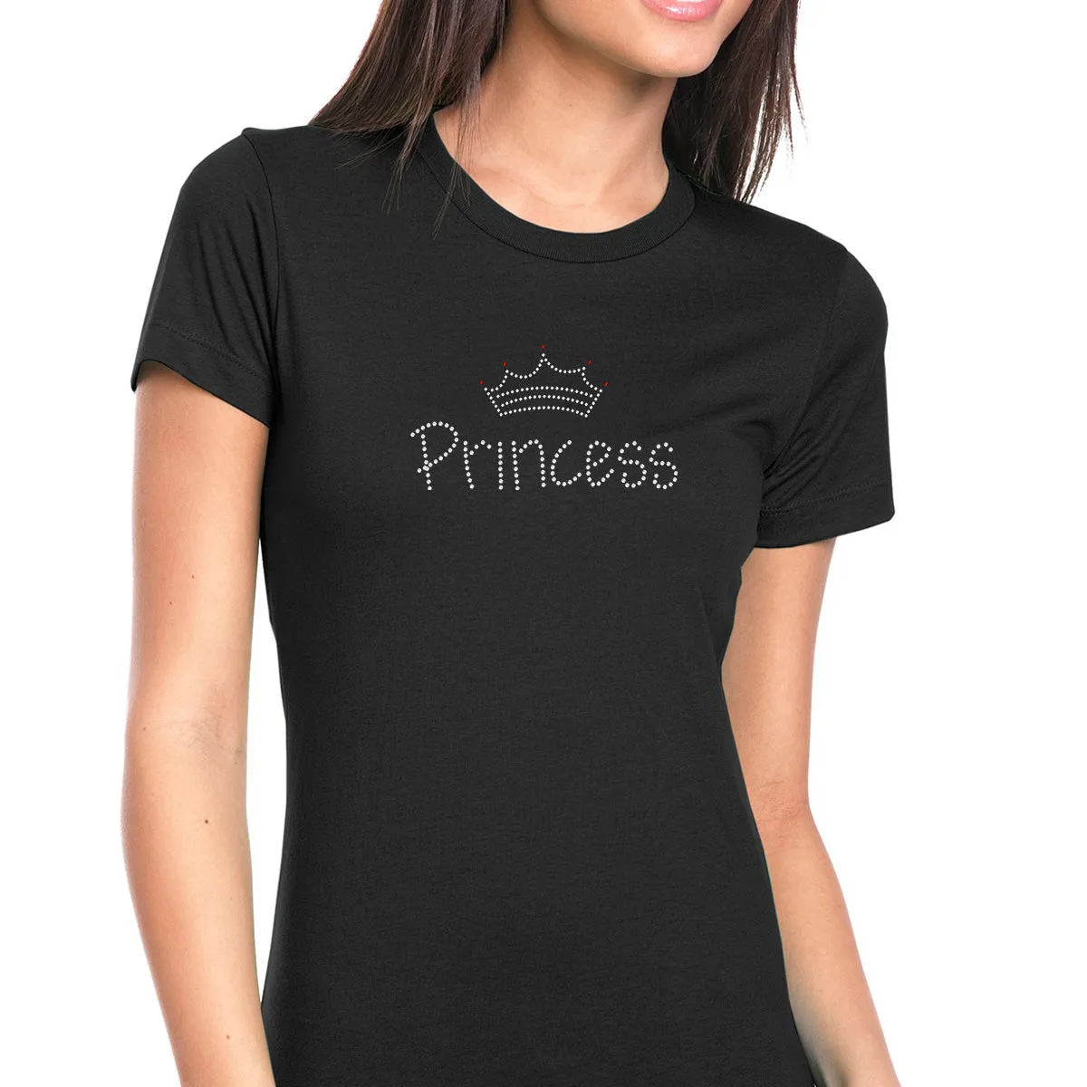 Womens T-Shirt Bling Black Fitted Tee Princess Crown