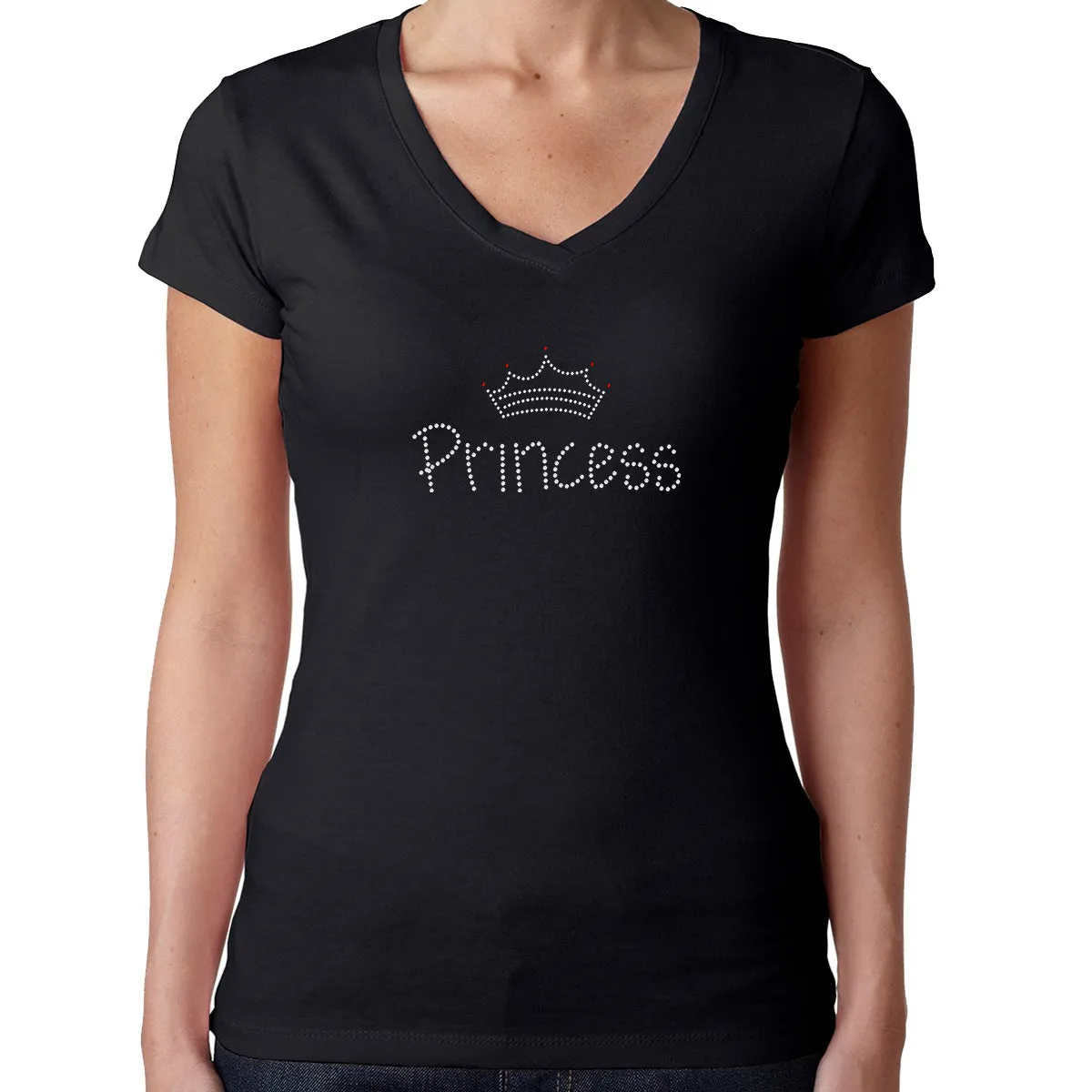 Womens T-Shirt Bling Black Fitted Tee Princess Crown