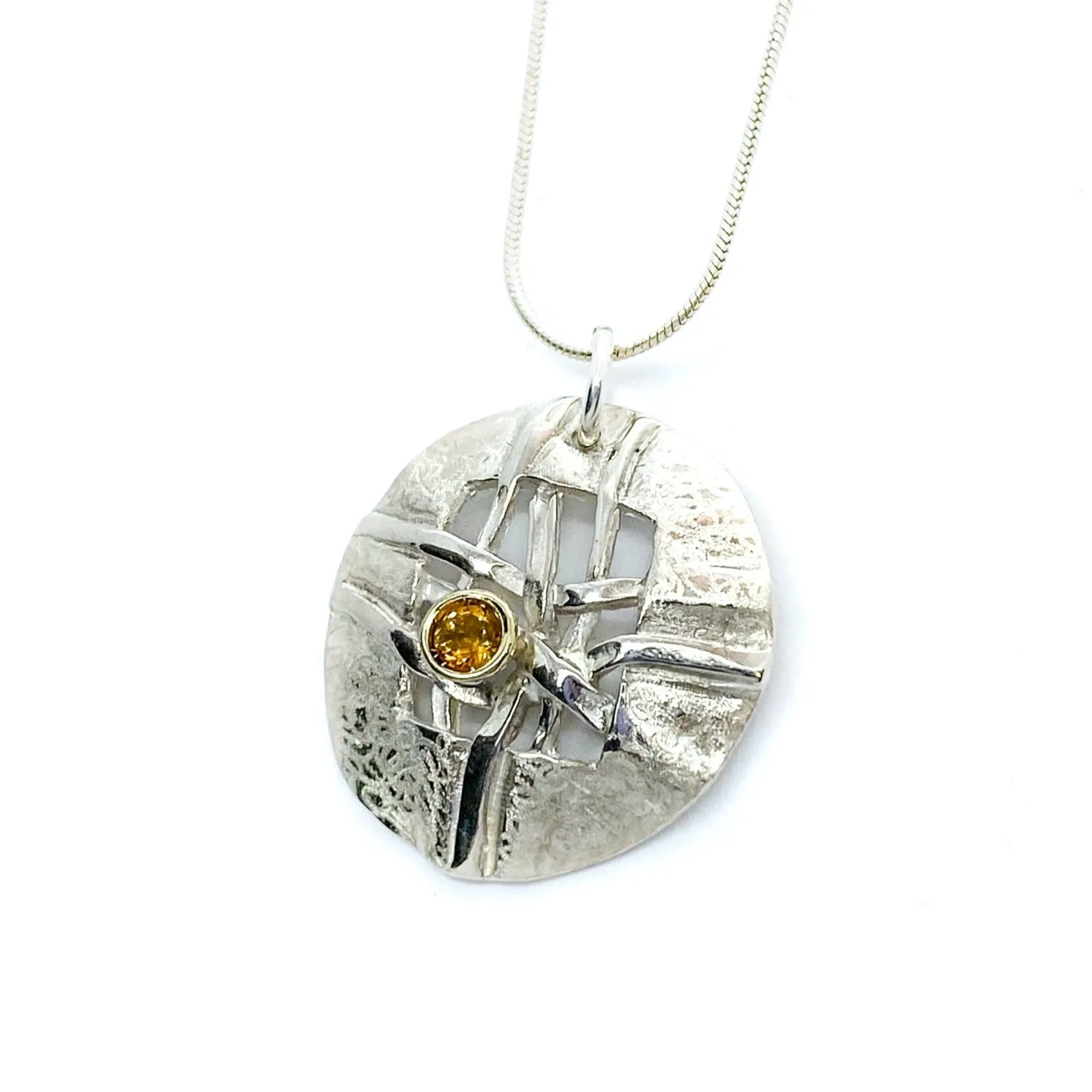 Woven Small Round Disc with Citrine Necklace