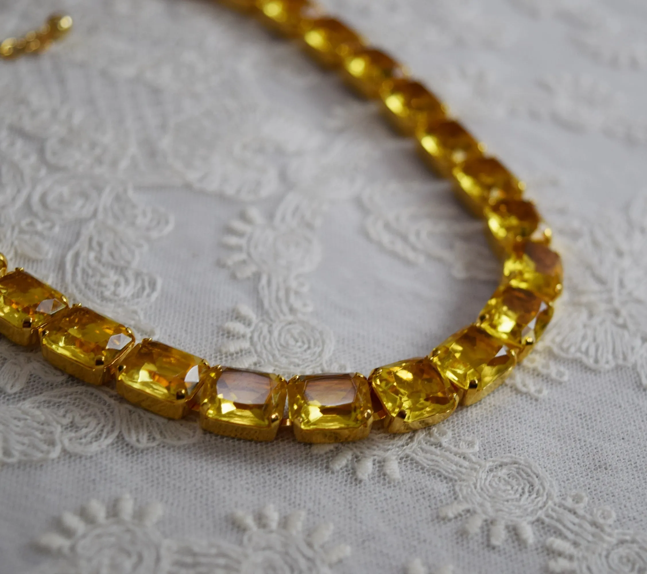 Yellow Crystal Collet Necklace - Small Octagon - Sample Sale