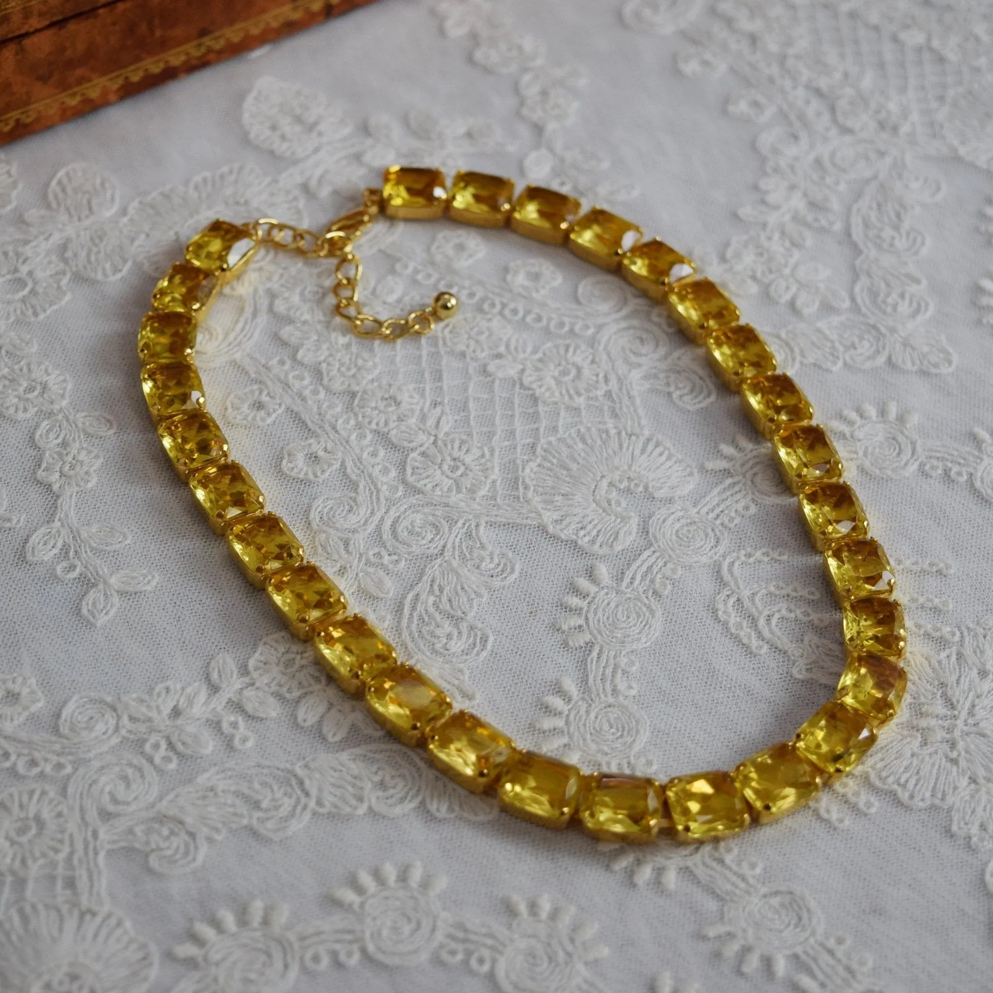 Yellow Crystal Collet Necklace - Small Octagon - Sample Sale