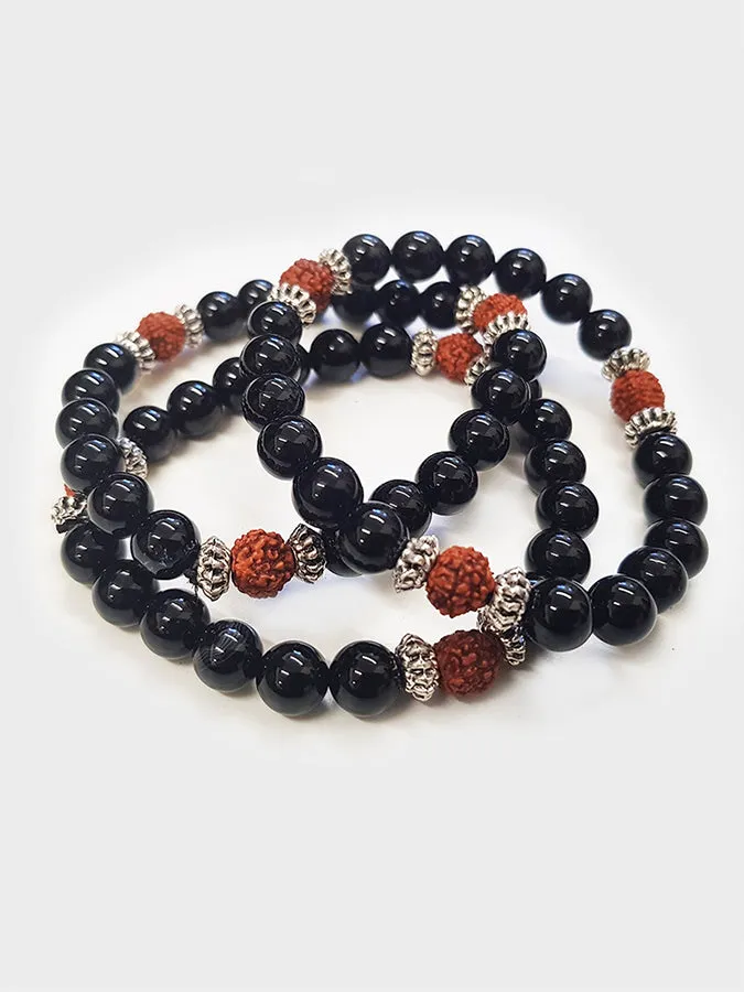 Yoga Studio Black Onyx & Rudraksha Mala Bead Bracelet