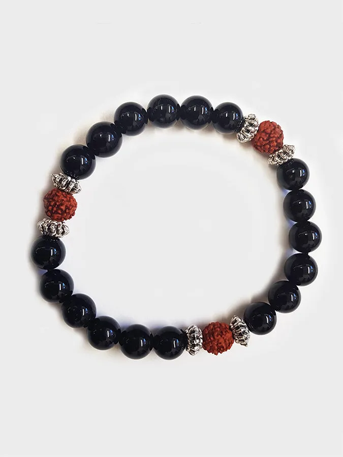 Yoga Studio Black Onyx & Rudraksha Mala Bead Bracelet